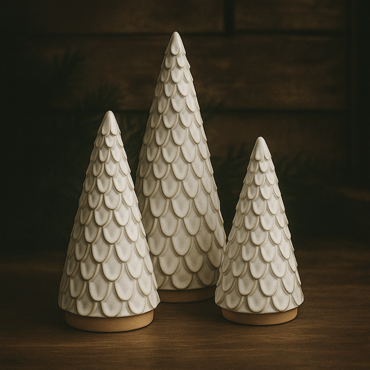 Scandinavian Scalloped Stoneware Trees | Set of Three