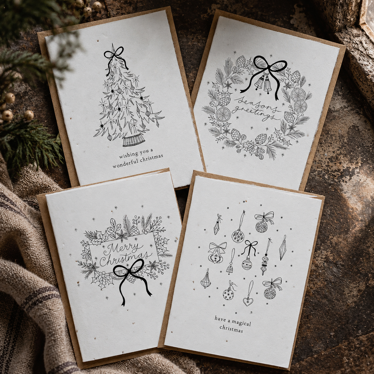 Yule | Plantable Botanical Christmas Cards - Set of Four