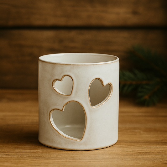 Heart Cut Out Stoneware Candle Pot