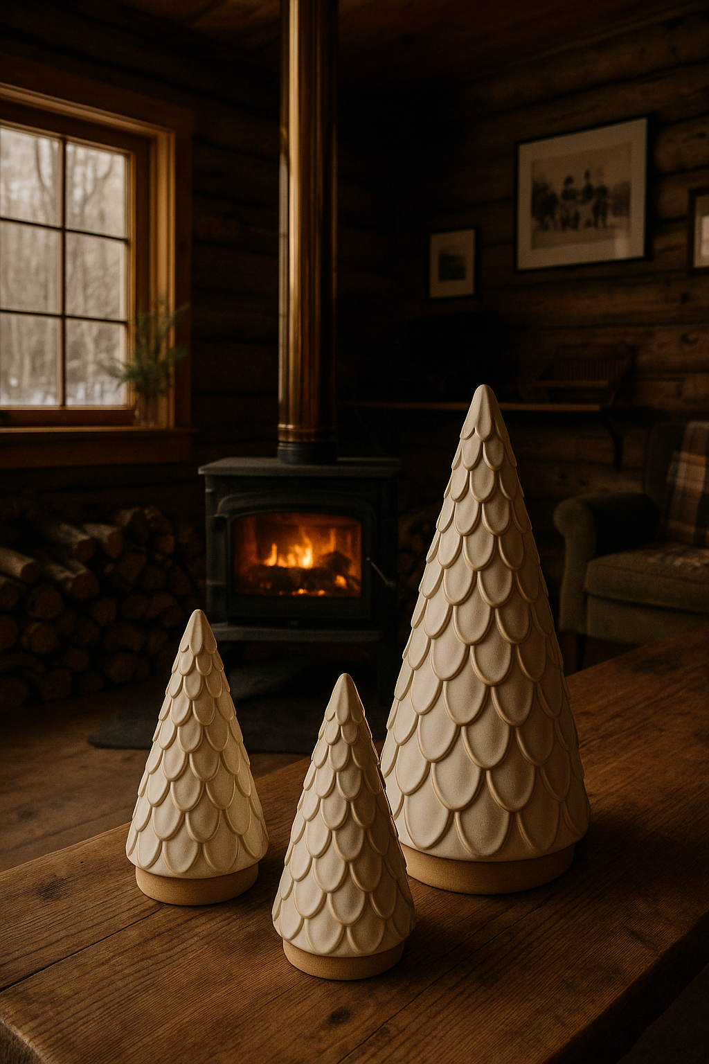 Scandinavian Scalloped Stoneware Trees | Set of Three